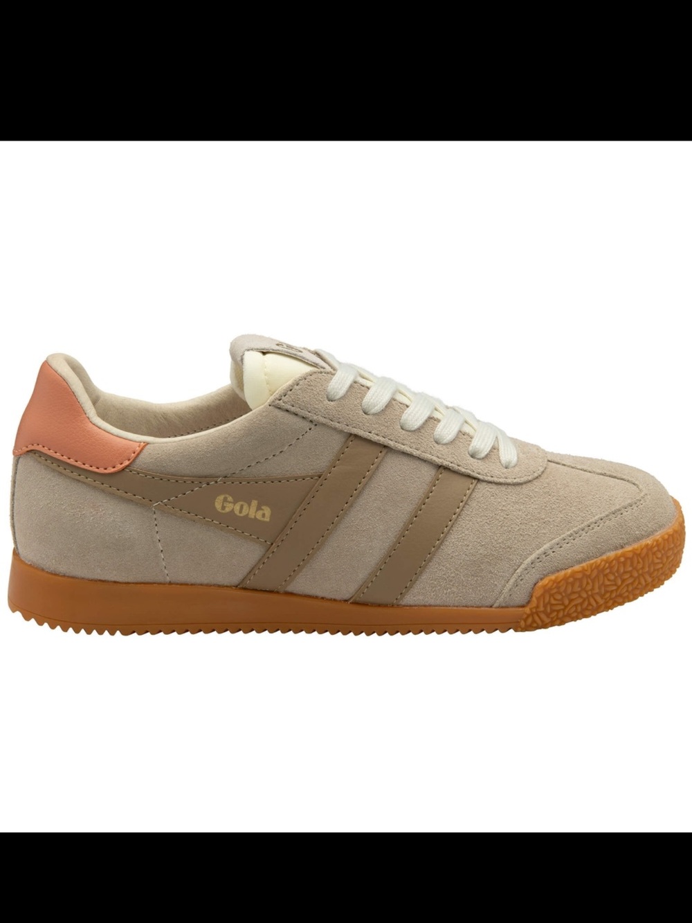 New Gola  Beige Suede Sneaker with Tan Stripes and Coral Heel size 39